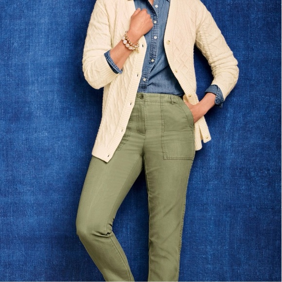 Talbots Slim Cargo Pants Women’s Size 2 Canvas Cotton Elastic Waist Green - Picture 1 of 10